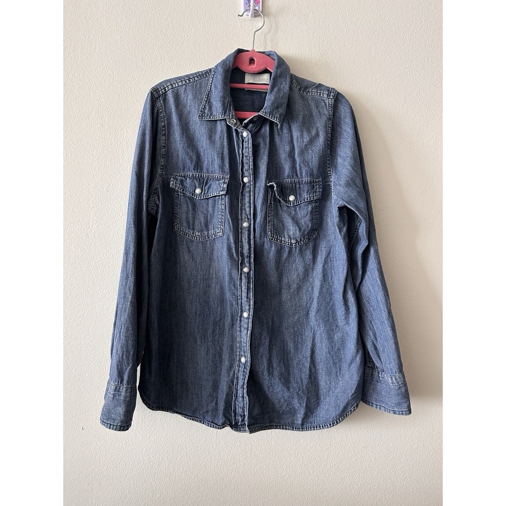J Crew  Denim Western Shirt Women's 12 Slim Fit Blue Pearl Snaps LS Cowgirl